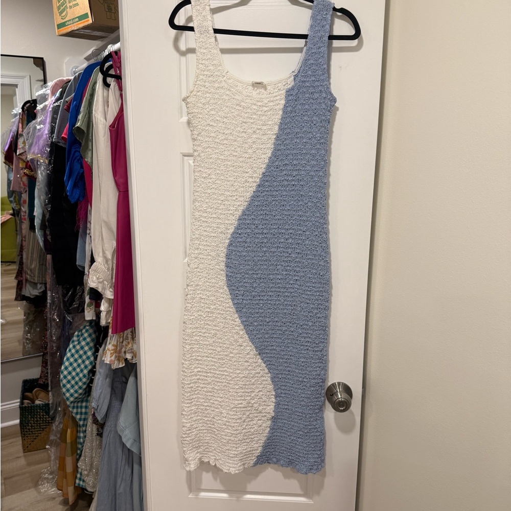 AUREUM Knit Dress in Cream and Blue